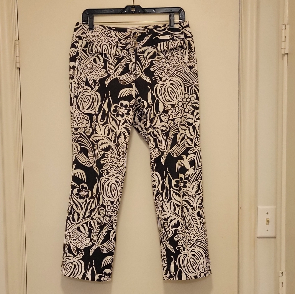 CAbi Brown and White Floral Cropped Pants